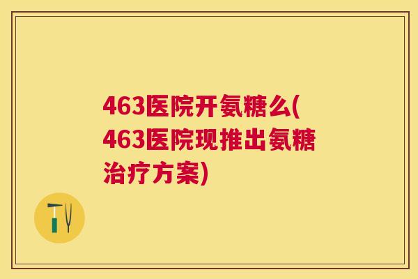 463医院开氨糖么(463医院现推出氨糖治疗方案)