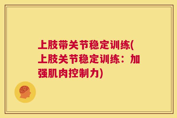 上肢带关节稳定训练(上肢关节稳定训练：加强肌肉控制力)