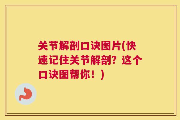 关节解剖口诀图片(快速记住关节解剖？这个口诀图帮你！)