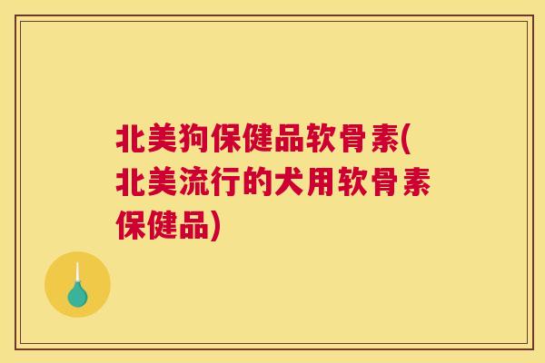 北美狗保健品软骨素(北美流行的犬用软骨素保健品)