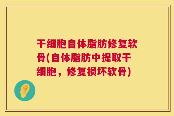 干细胞自体脂肪修复软骨(自体脂肪中提取干细胞，修复损坏软骨)