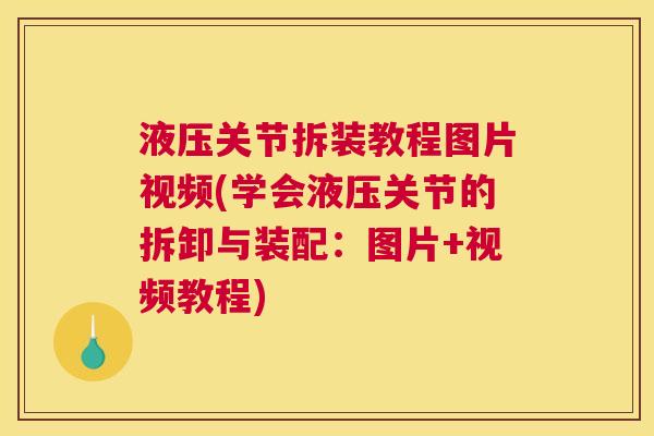液压关节拆装教程图片视频(学会液压关节的拆卸与装配：图片+视频教程)