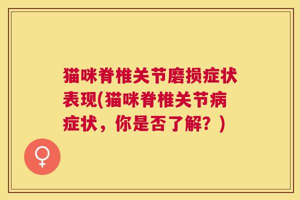 猫咪脊椎关节磨损症状表现(猫咪脊椎关节症状,你是否了解?) 猫咪脊椎关节磨损症状表现(猫咪脊椎关节症状,你是否了解?)