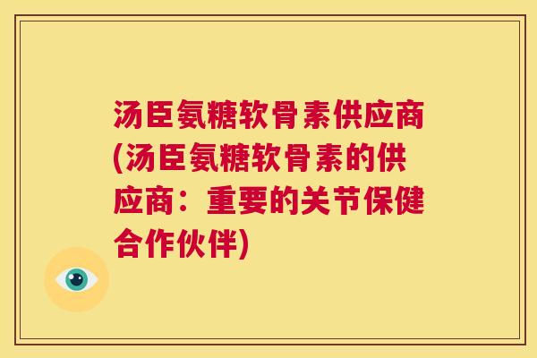 汤臣氨糖软骨素供应商(汤臣氨糖软骨素的供应商：重要的关节保健合作伙伴)