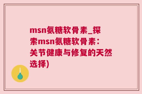 msn氨糖软骨素_探索msn氨糖软骨素：关节健康与修复的天然选择)