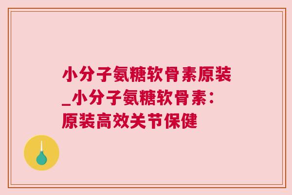 小分子氨糖软骨素原装_小分子氨糖软骨素：原装高效关节保健