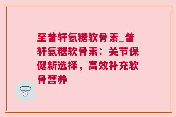 至普轩氨糖软骨素_普轩氨糖软骨素:关节保健新选择,高效补充软骨营养