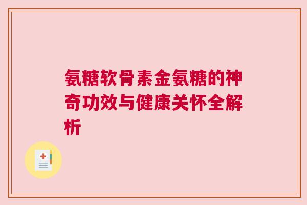 氨糖软骨素金氨糖的神奇功效与健康关怀全解析