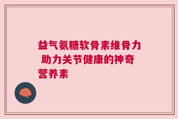 益气氨糖软骨素维骨力 助力关节健康的神奇营养素